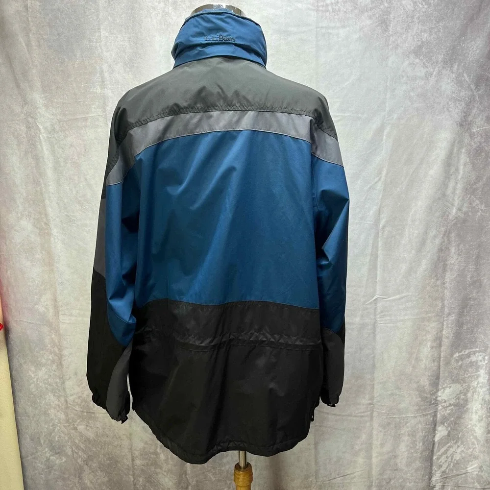 LL Bean Mens L Outer Shell Jacket Nylon Blue Hiking Ski Hooded